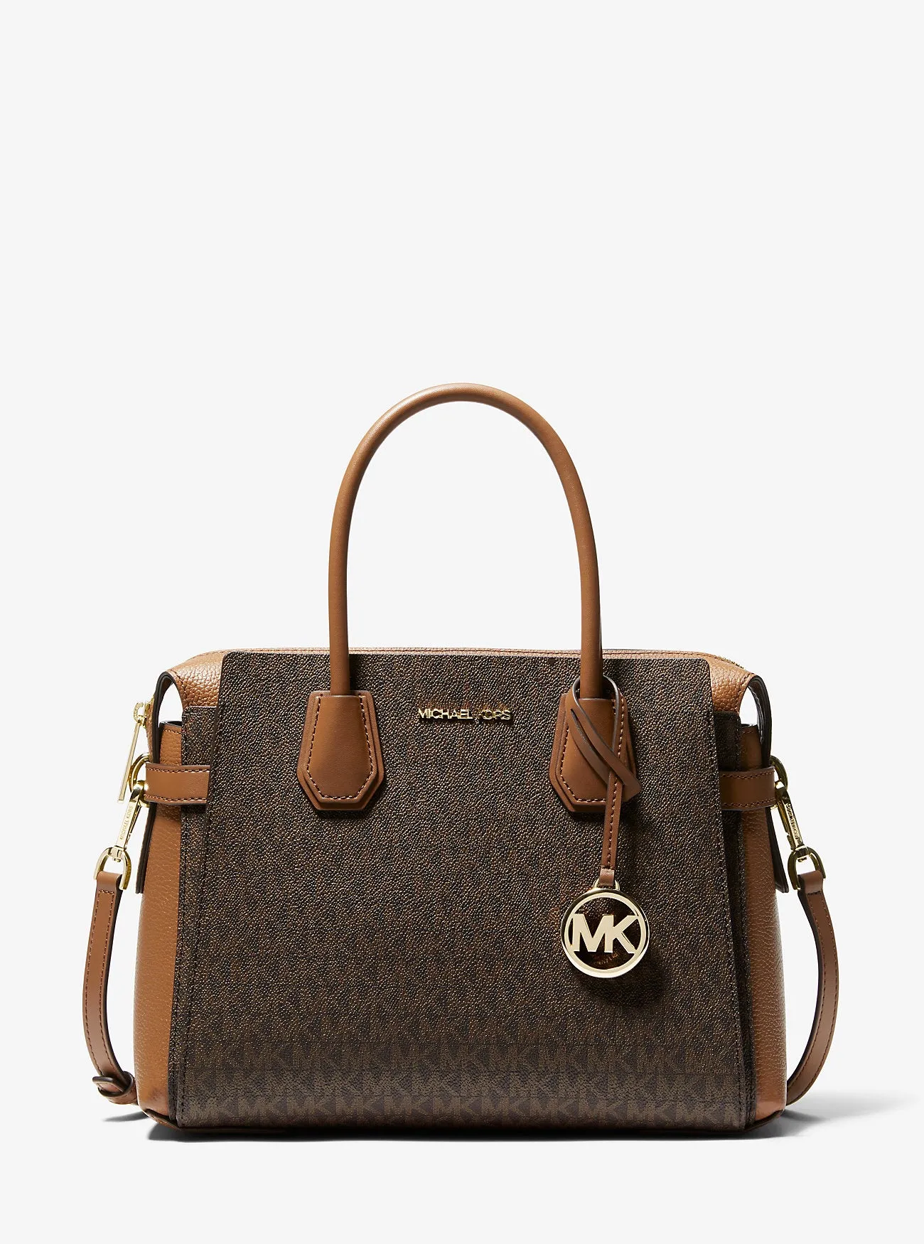 Mercer Medium Leather Strap Michael Kors Logo Bag, Brown