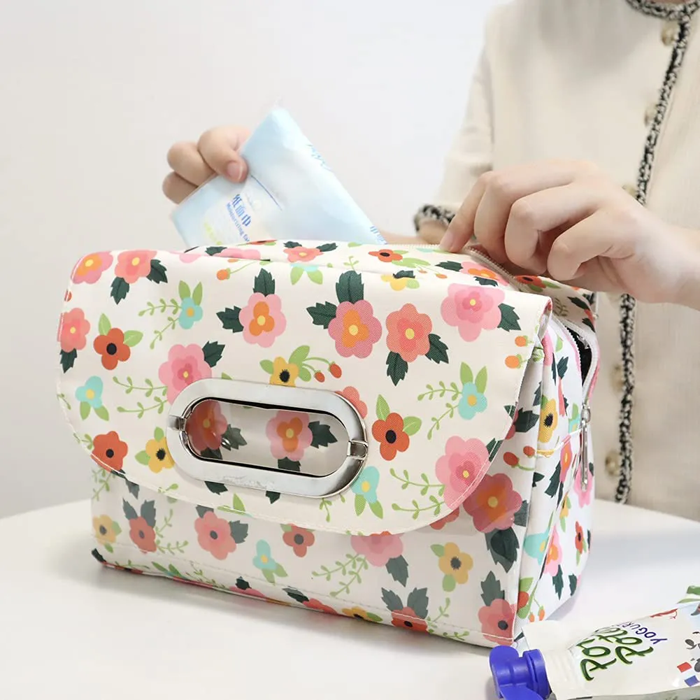 MOV COMPRA Reusable Insulated Small Lunch Bags for Women Printed Cooler Tote Box with Back Pocket Zipper Closure for Woman Work Picnic or Travel (NEW FLOWER)