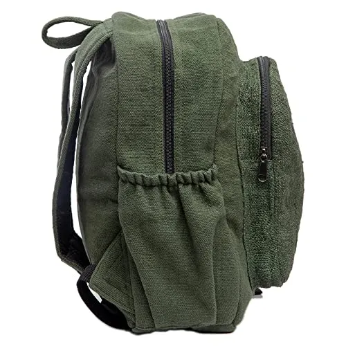 Organic Hemp Backpack Bag - Eco Friendly Durable Rustic Travel Hiking Friendly Lightweight Causal Bag by Freakmandu - Green