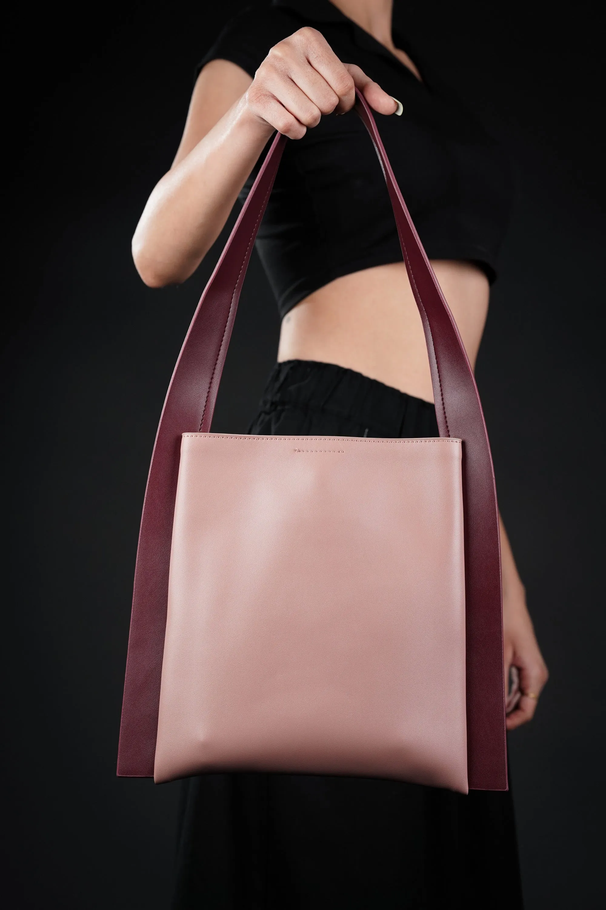 Peach Pink Faux Leather Tote Bag