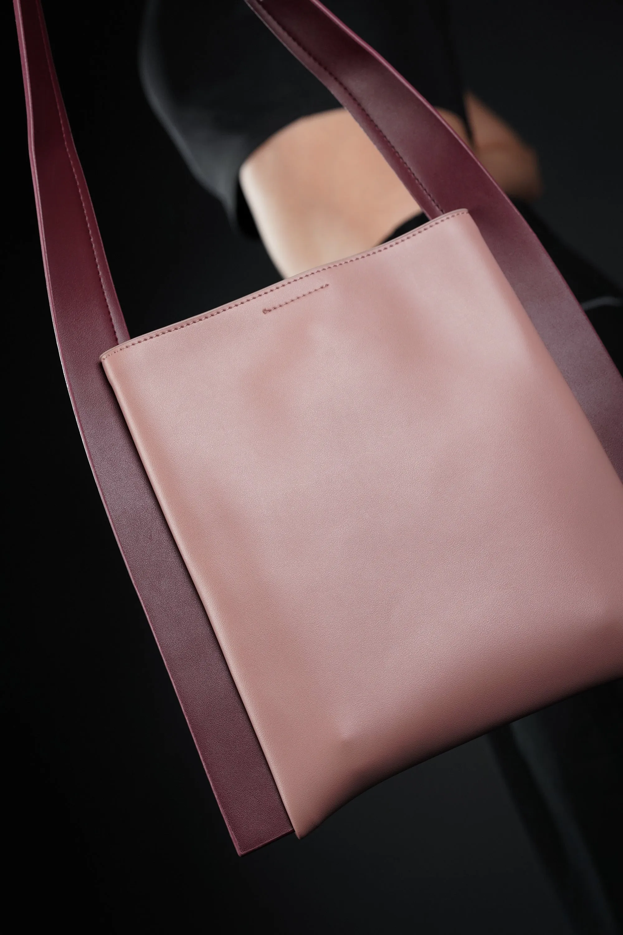 Peach Pink Faux Leather Tote Bag