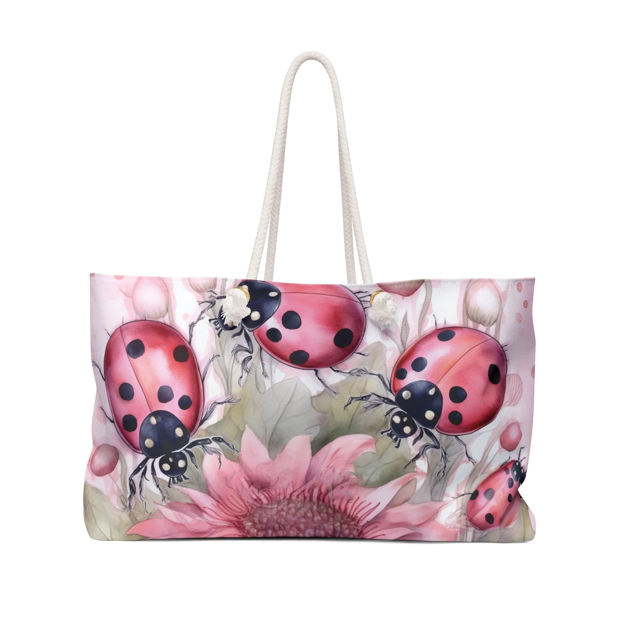 Personalised/Non-Personalised Weekender Bag, Floral, Ladybirds, Weekender Bag, Beach Bag, Book Bag