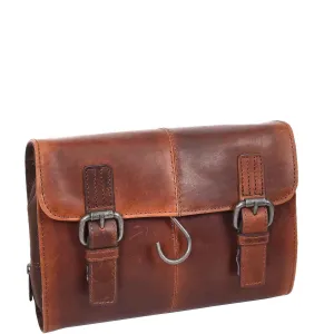 Real Leather Hanging Toiletry Wash Bag Mens Cruise Tan