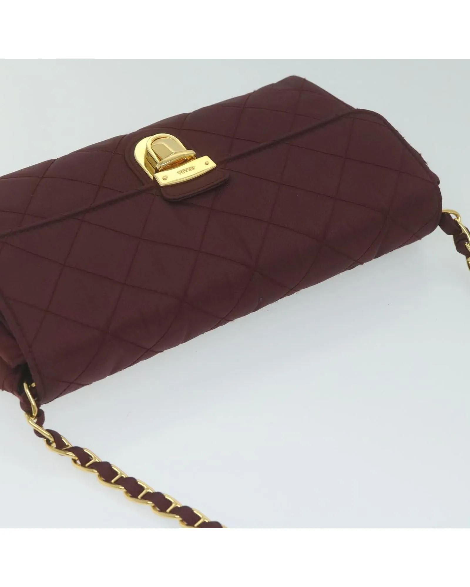 Red Quilted Nylon Chain Shoulder Bag