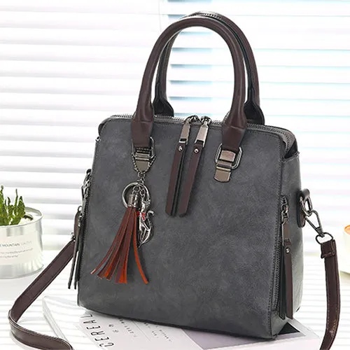 Retro Stylish Ladies' Soft Leather Crossbody Bags With Tassel Hanging