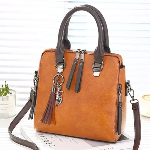 Retro Stylish Ladies' Soft Leather Crossbody Bags With Tassel Hanging