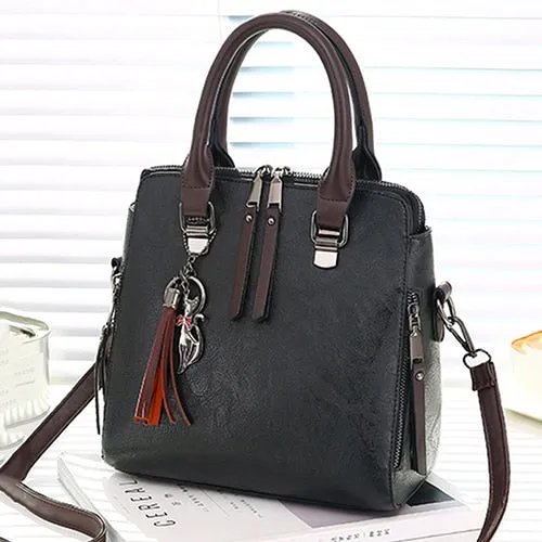 Retro Stylish Ladies' Soft Leather Crossbody Bags With Tassel Hanging