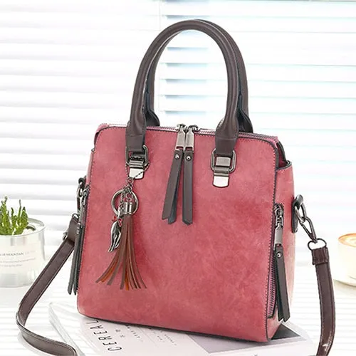 Retro Stylish Ladies' Soft Leather Crossbody Bags With Tassel Hanging