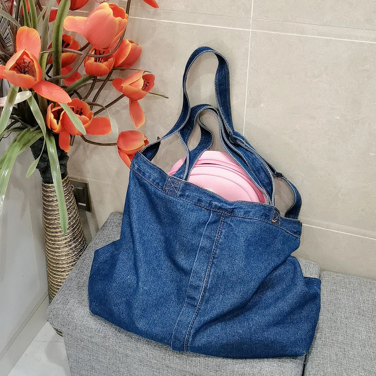 Sohiwoo Denim Shoulder Bags for Women Casual Jeans Bags Designer Tote Crosbody Luxury Handbags Denim Shopping Bag Bolsos Para Mujer