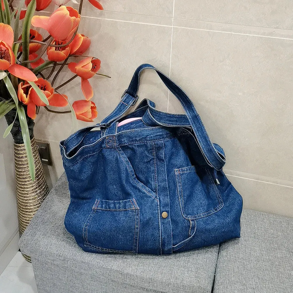 Sohiwoo Denim Shoulder Bags for Women Casual Jeans Bags Designer Tote Crosbody Luxury Handbags Denim Shopping Bag Bolsos Para Mujer