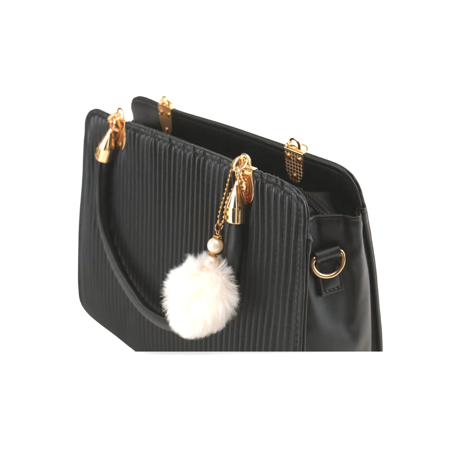 Stylish Satchel Handbag with Chic Pearl and Pom Pom Accents