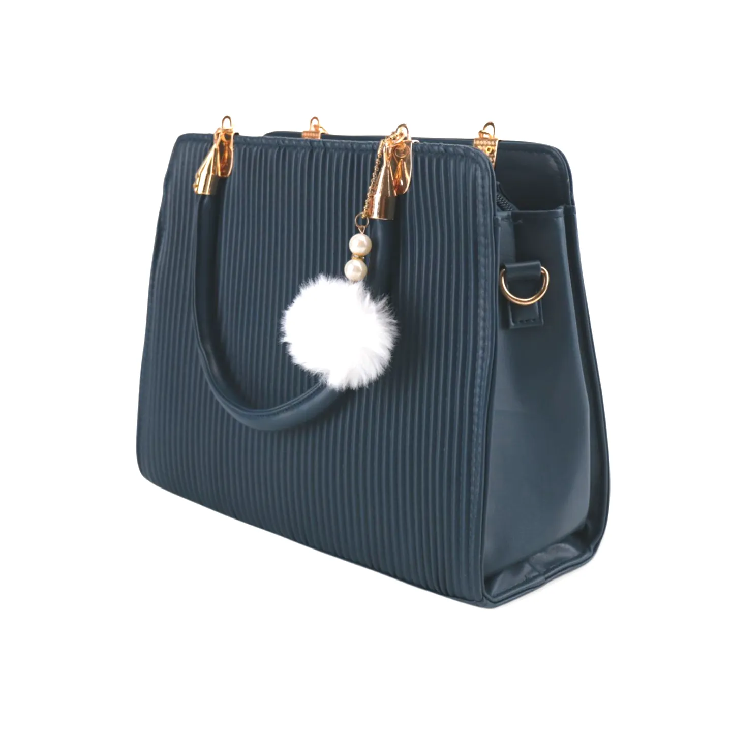 Stylish Satchel Handbag with Chic Pearl and Pom Pom Accents