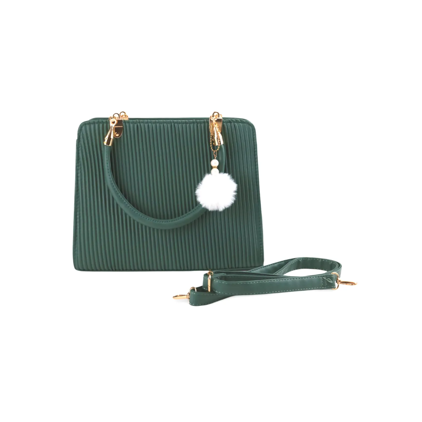 Stylish Satchel Handbag with Chic Pearl and Pom Pom Accents