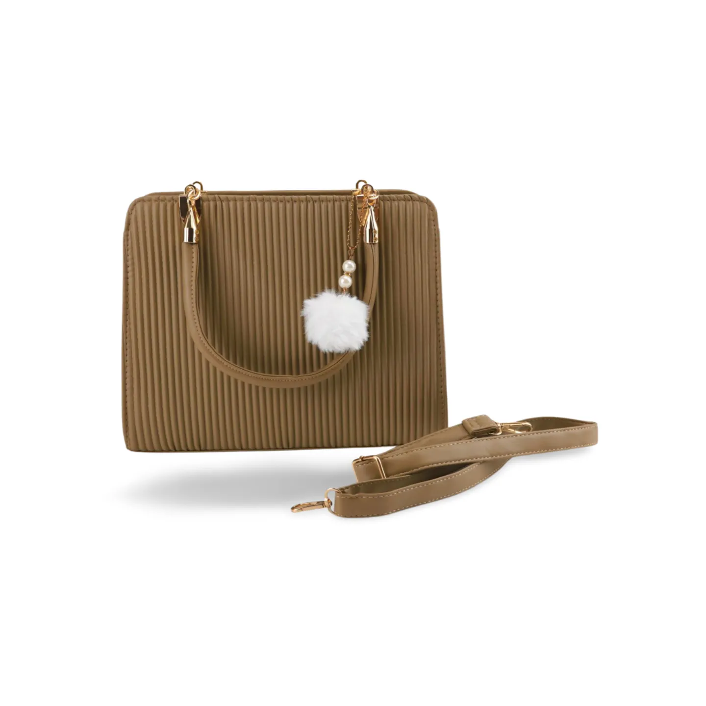 Stylish Satchel Handbag with Chic Pearl and Pom Pom Accents