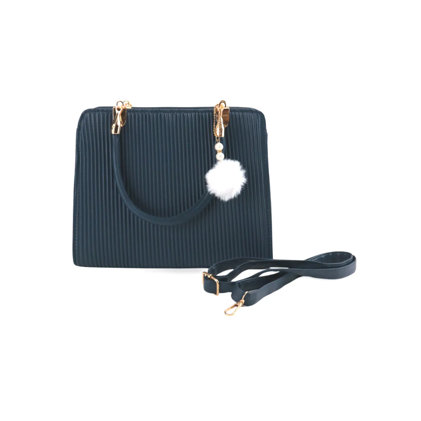 Stylish Satchel Handbag with Chic Pearl and Pom Pom Accents