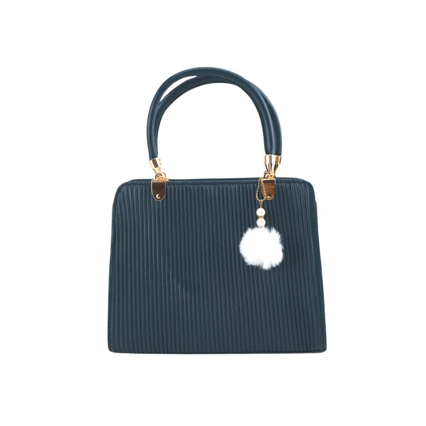 Stylish Satchel Handbag with Chic Pearl and Pom Pom Accents