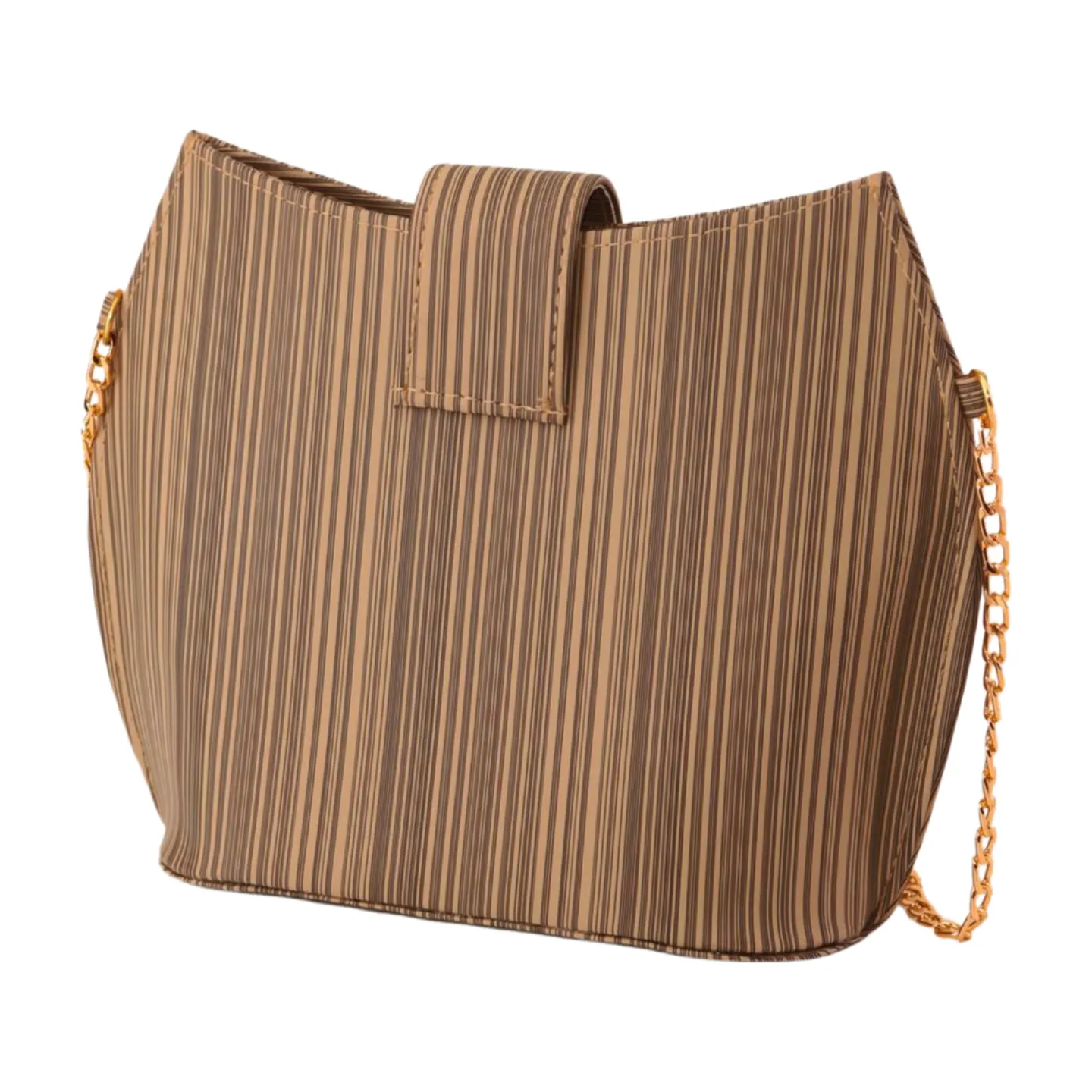 Stylish Striped Shoulder Purse with Gold Chain and Square Buckle