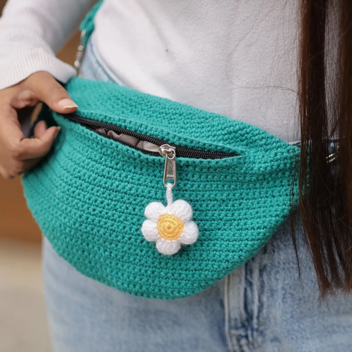 Teal Crochet Fanny Pack Bag