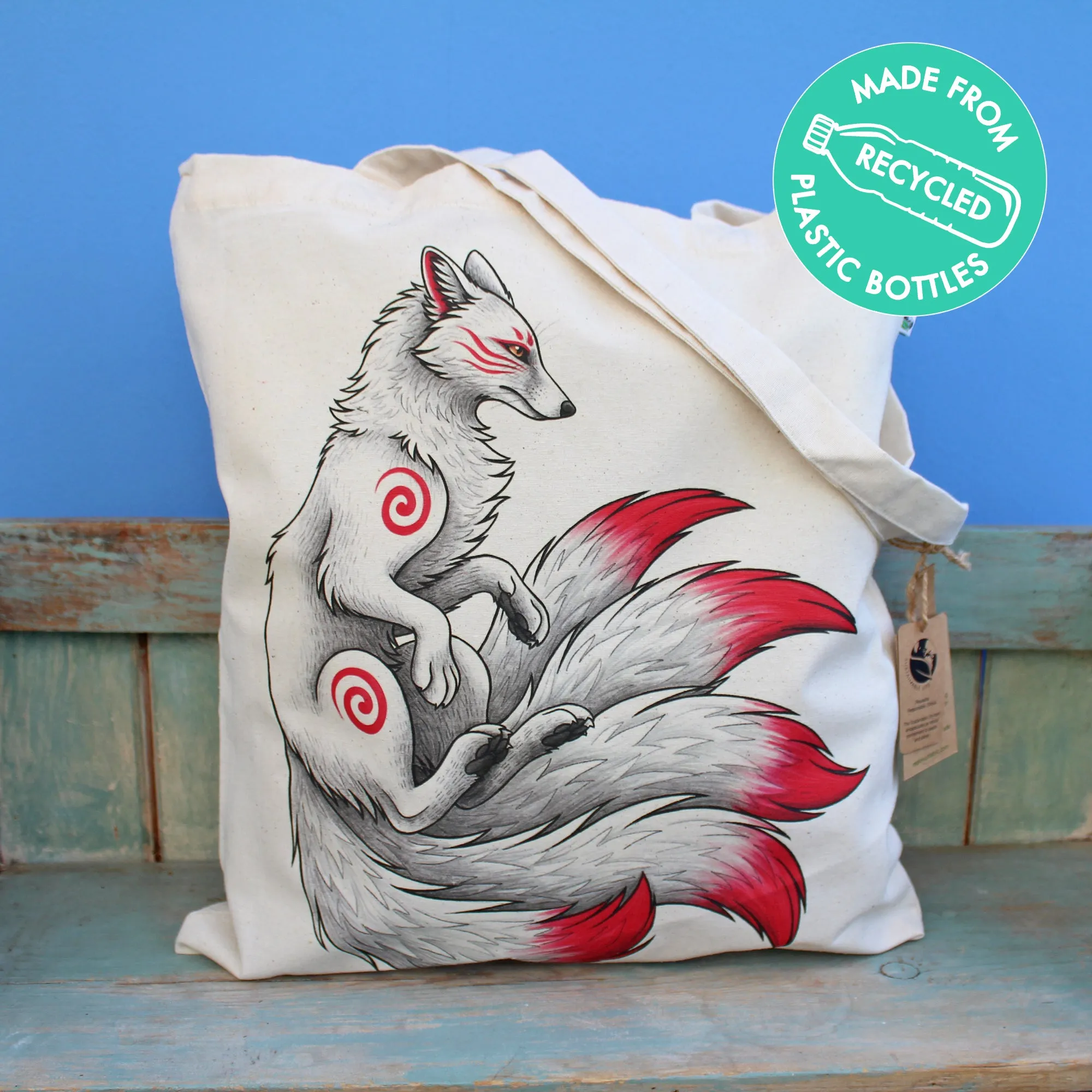 White Kitsune Tote Bag ~ Made from Recycled Plastic!