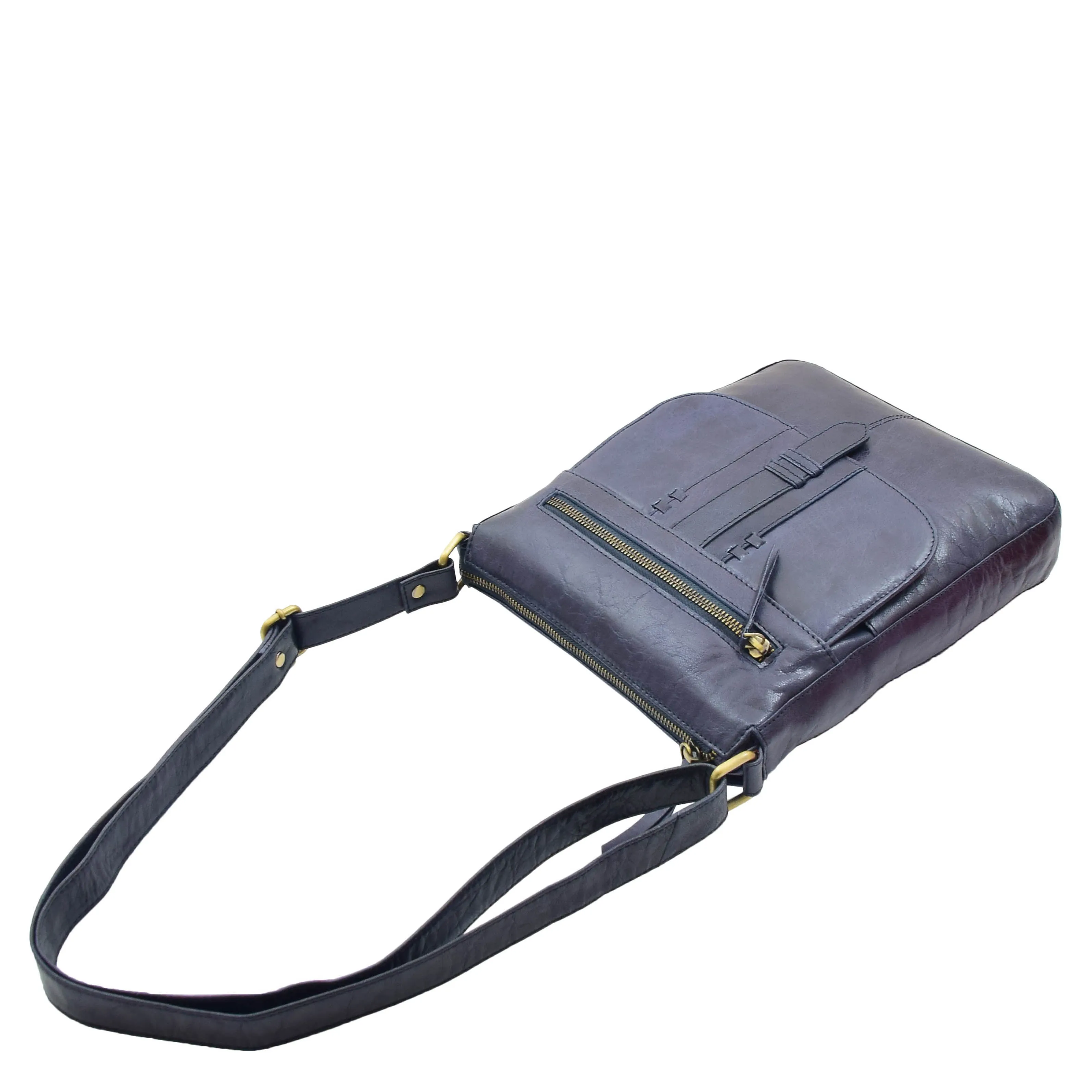 Womens Genuine Soft Vintage Leather Crossbody Messenger Bag Jill Navy