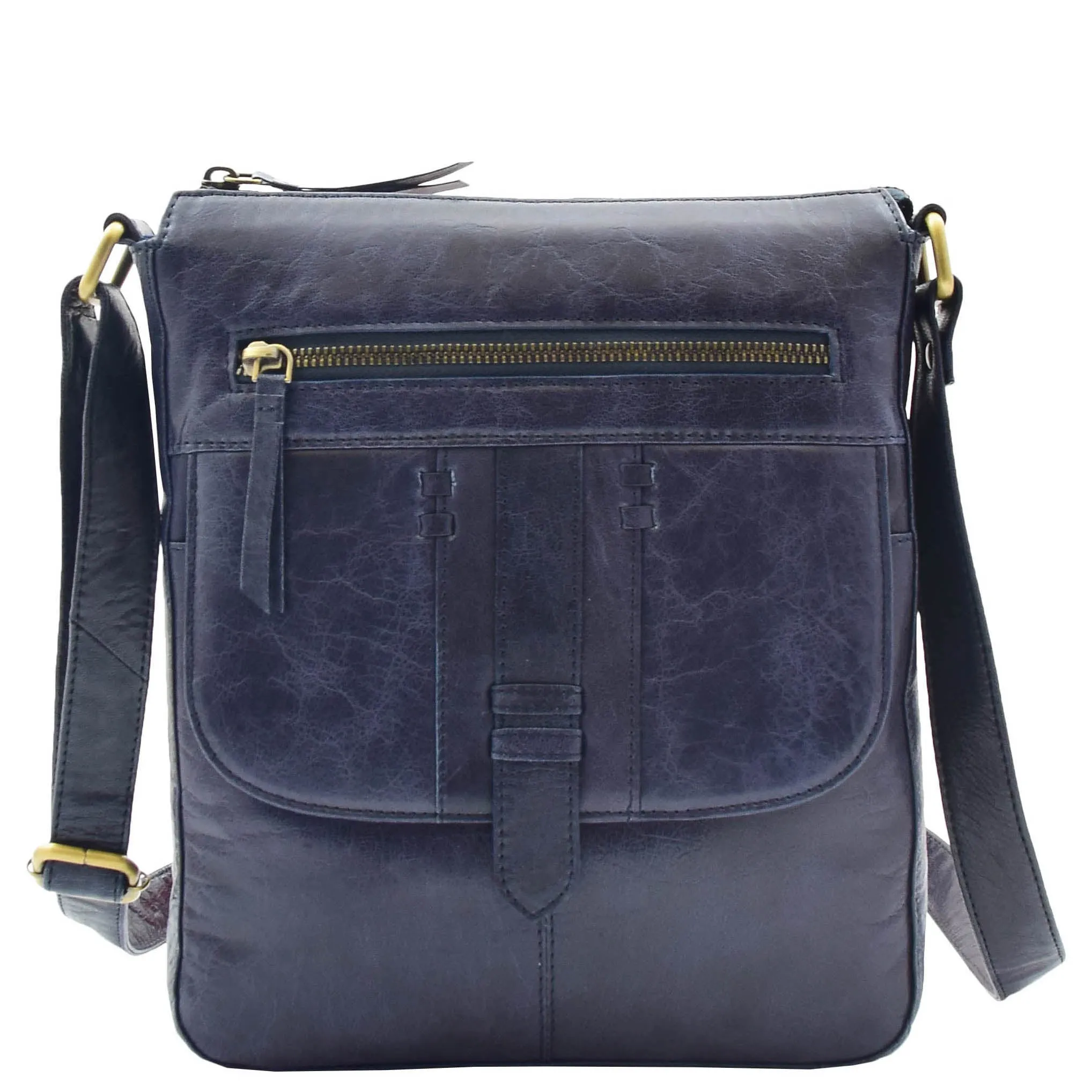 Womens Genuine Soft Vintage Leather Crossbody Messenger Bag Jill Navy