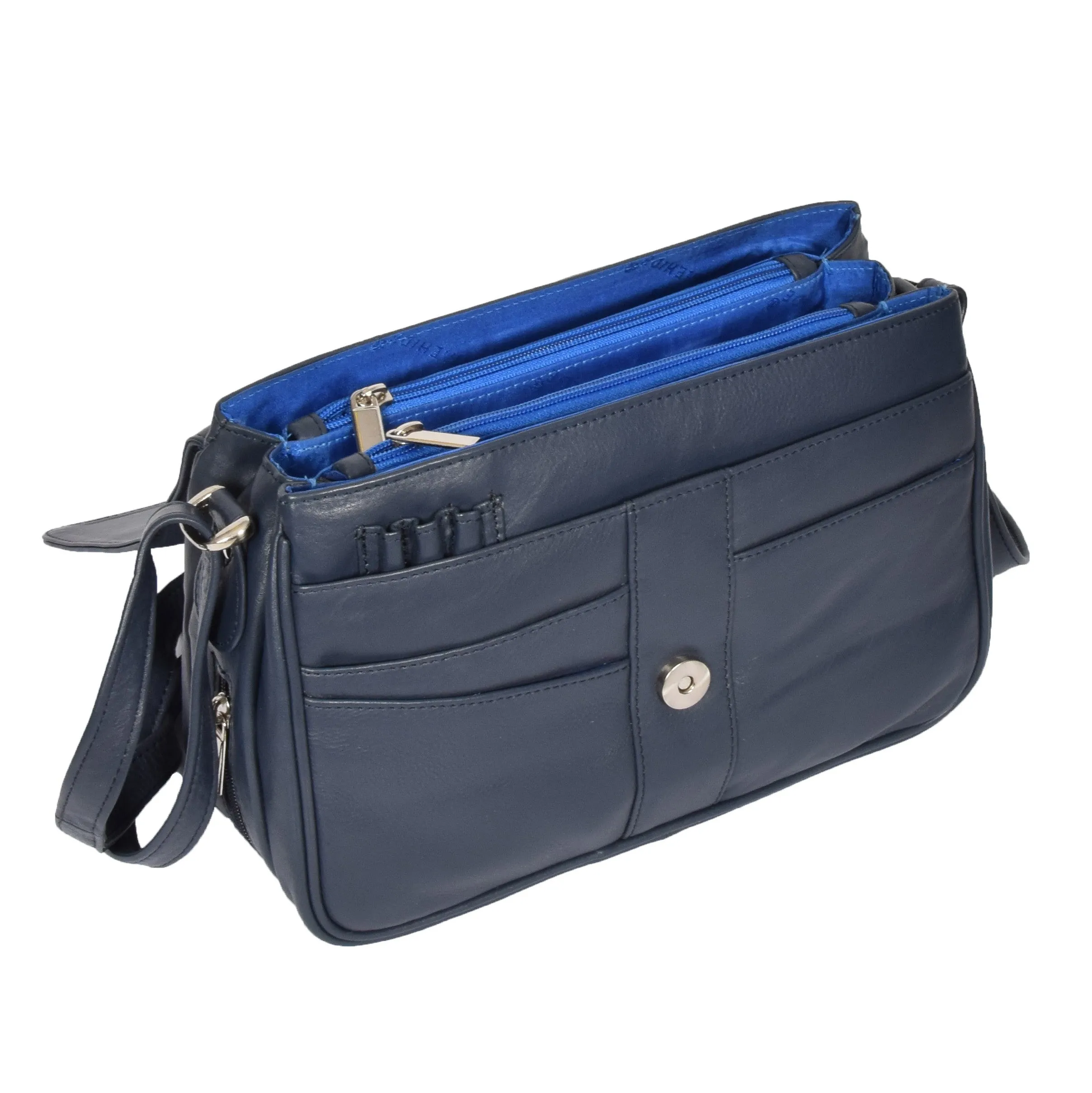 Womens Navy Leather Shoulder Messenger Handbag Ada